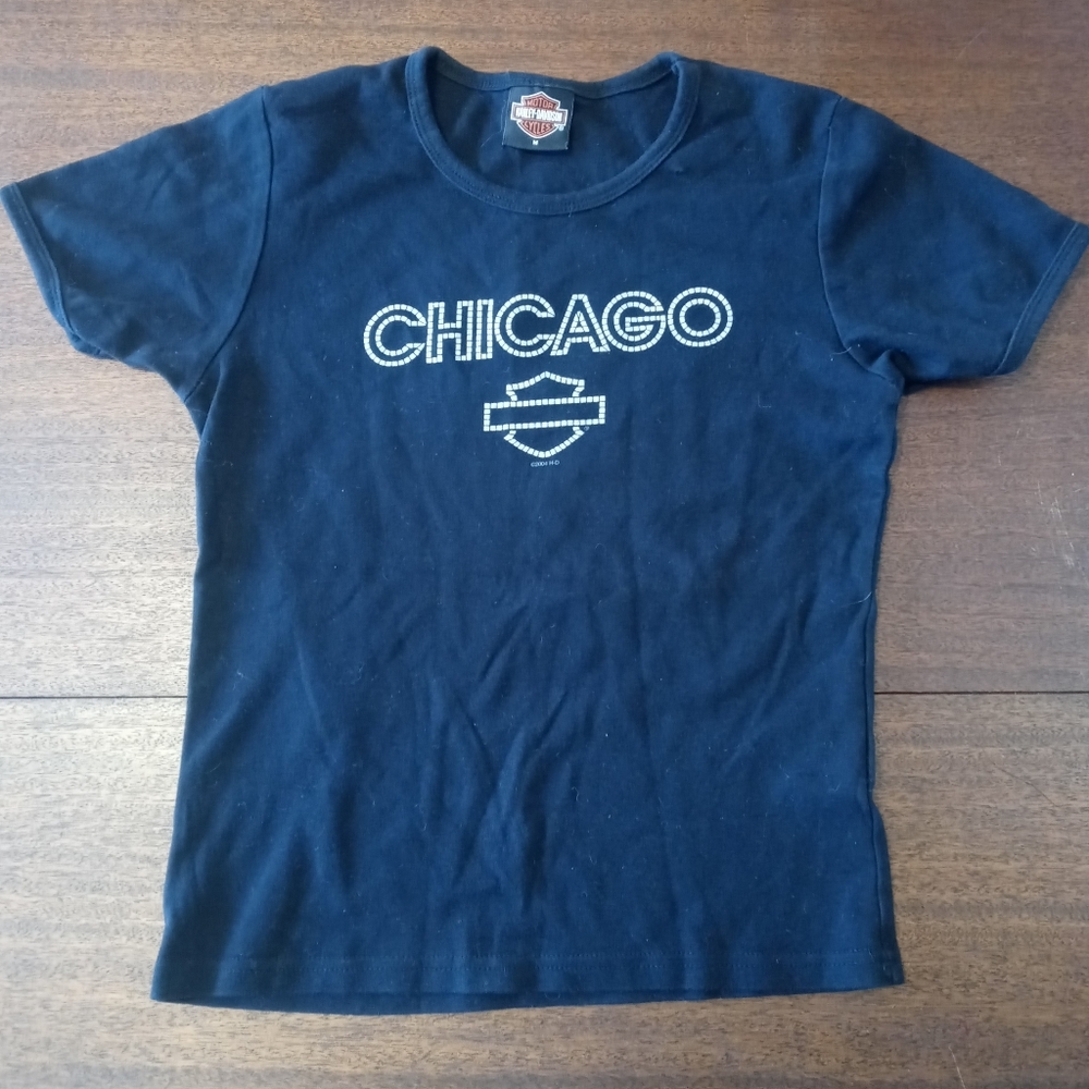 Harley-Davidson Chicago T-Shirt Size Medium Black with Skyline